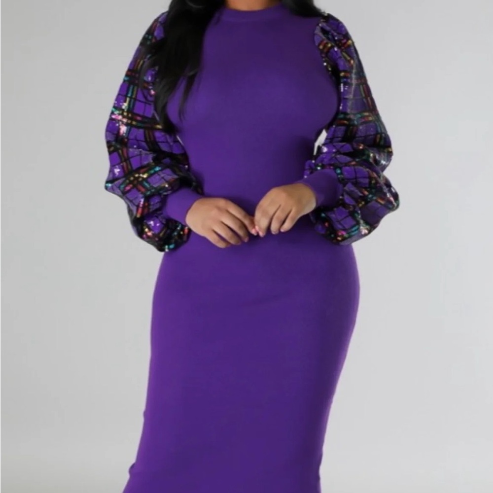 Sequin Sleeve Purple Dress